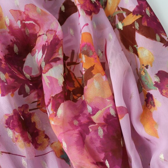 MSK Petite PM Smocked Sheer Lined Floral Balloon Sleeve Surplice top blouse New - Picture 6 of 12